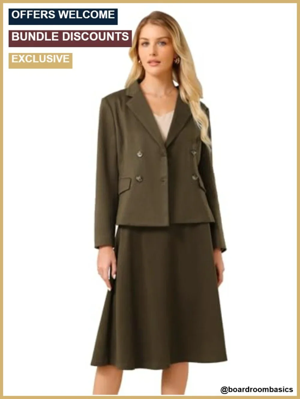 Double Breasted Blazer & A-Line Skirt Suit Set, Long Sleeve, Formal